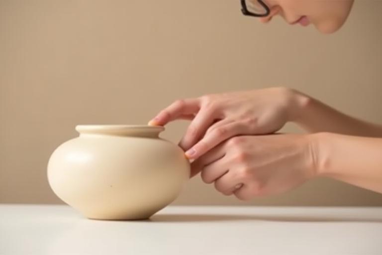 A focused craftsperson performs a final quality inspection on a finished home decor item, ensuring perfection.